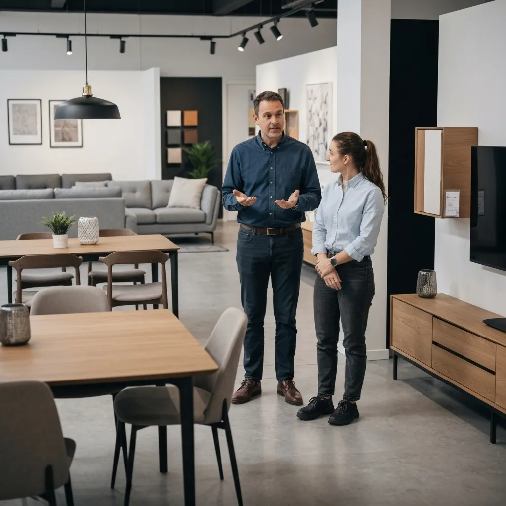 Consultora de Muebles Classic asesorando a un cliente