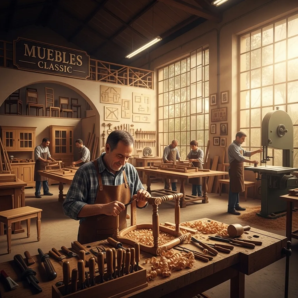 Taller de Muebles Classic con herramientas y madera